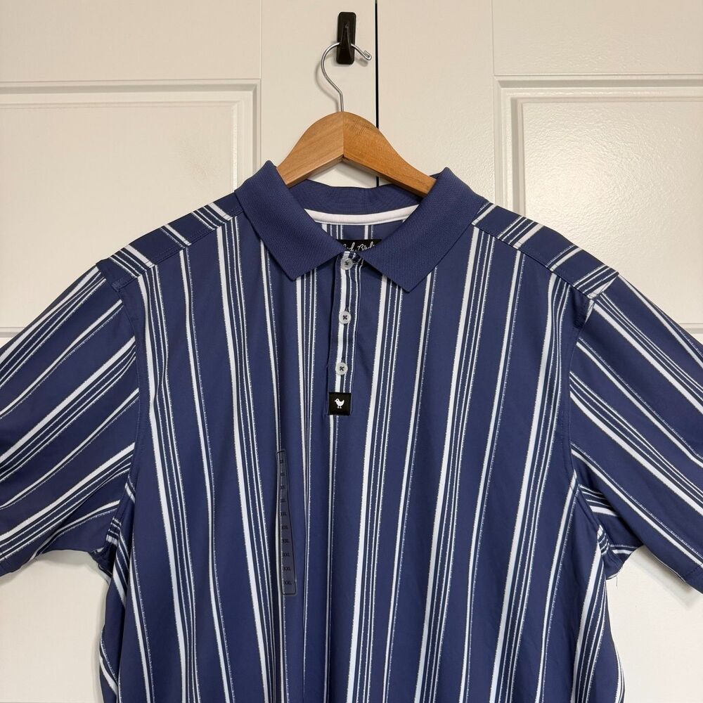 Bad Birdie Mens 2XL Blue Striped Winning Streak Short Sleeve Golf Polo Shirt NWT - Picture 2 of 9